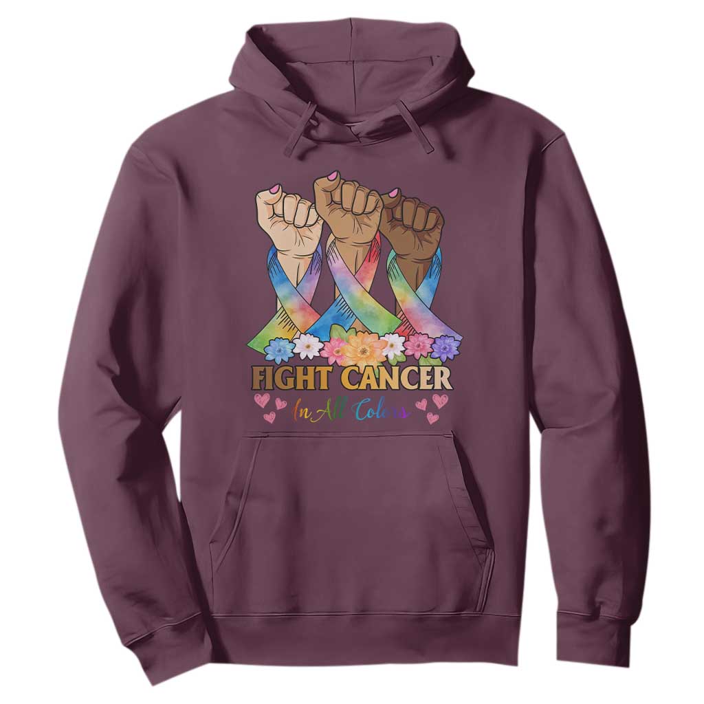 Funny All Cancer Awareness Hoodie Fight Cancer In All Colors Colorful Ribbon TS11 Maroon Print Your Wear