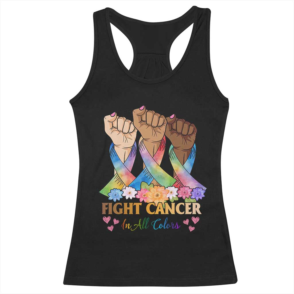 Funny All Cancer Awareness Racerback Tank Top Fight Cancer In All Colors Colorful Ribbon TS11 Black Print Your Wear