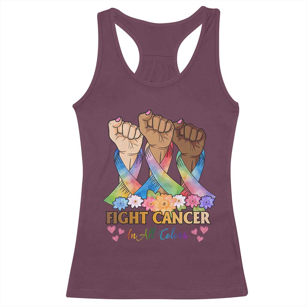 Funny All Cancer Awareness Racerback Tank Top Fight Cancer In All Colors Colorful Ribbon TS11 Maroon Print Your Wear