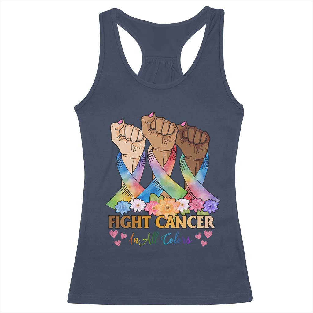 Funny All Cancer Awareness Racerback Tank Top Fight Cancer In All Colors Colorful Ribbon TS11 Navy Print Your Wear