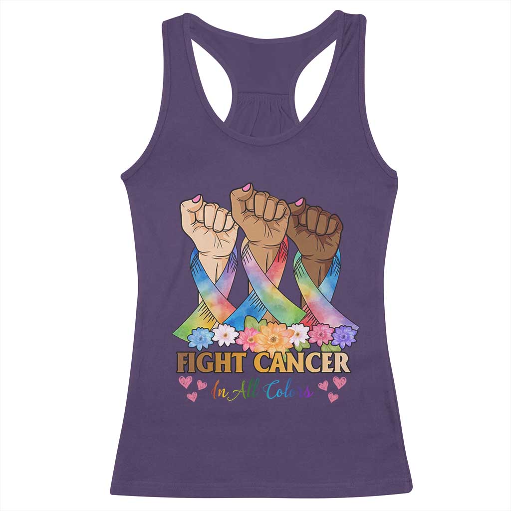Funny All Cancer Awareness Racerback Tank Top Fight Cancer In All Colors Colorful Ribbon TS11 Purple Print Your Wear