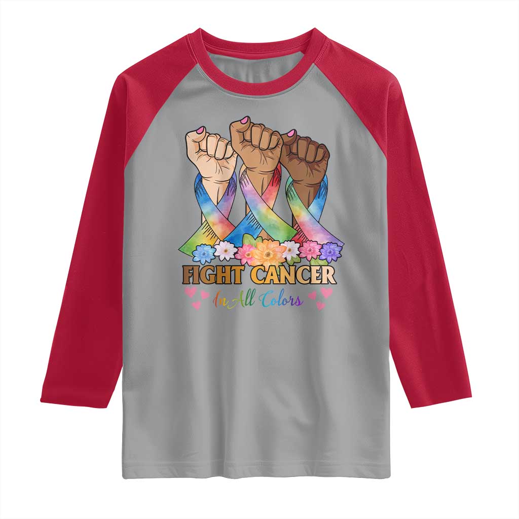 Funny All Cancer Awareness Raglan Shirt Fight Cancer In All Colors Colorful Ribbon TS11 Sport Gray Red Print Your Wear