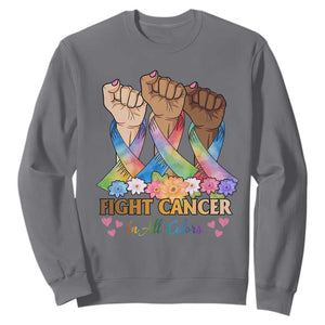 Funny All Cancer Awareness Sweatshirt Fight Cancer In All Colors Colorful Ribbon TS11 Charcoal Print Your Wear