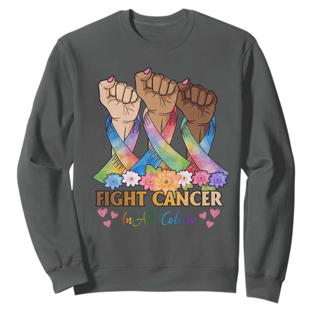Funny All Cancer Awareness Sweatshirt Fight Cancer In All Colors Colorful Ribbon TS11 Dark Heather Print Your Wear