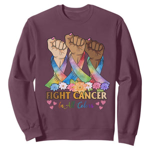 Funny All Cancer Awareness Sweatshirt Fight Cancer In All Colors Colorful Ribbon TS11 Maroon Print Your Wear