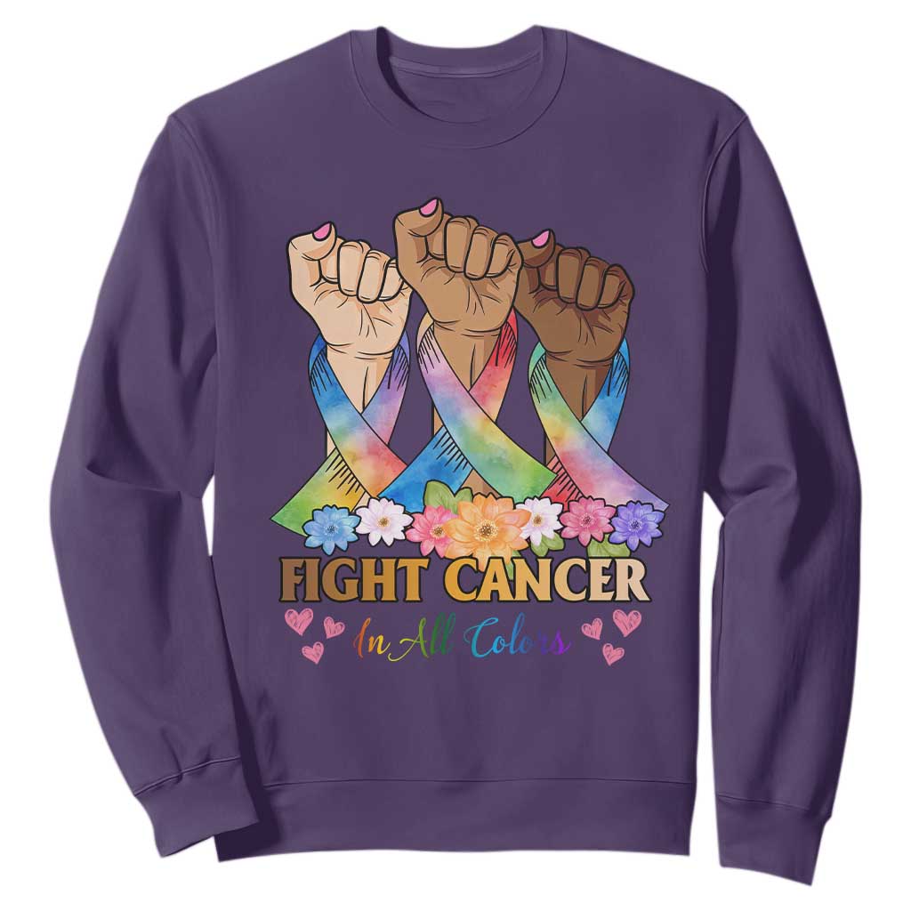 Funny All Cancer Awareness Sweatshirt Fight Cancer In All Colors Colorful Ribbon TS11 Purple Print Your Wear