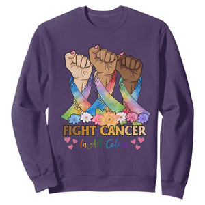 Funny All Cancer Awareness Sweatshirt Fight Cancer In All Colors Colorful Ribbon TS11 Purple Print Your Wear