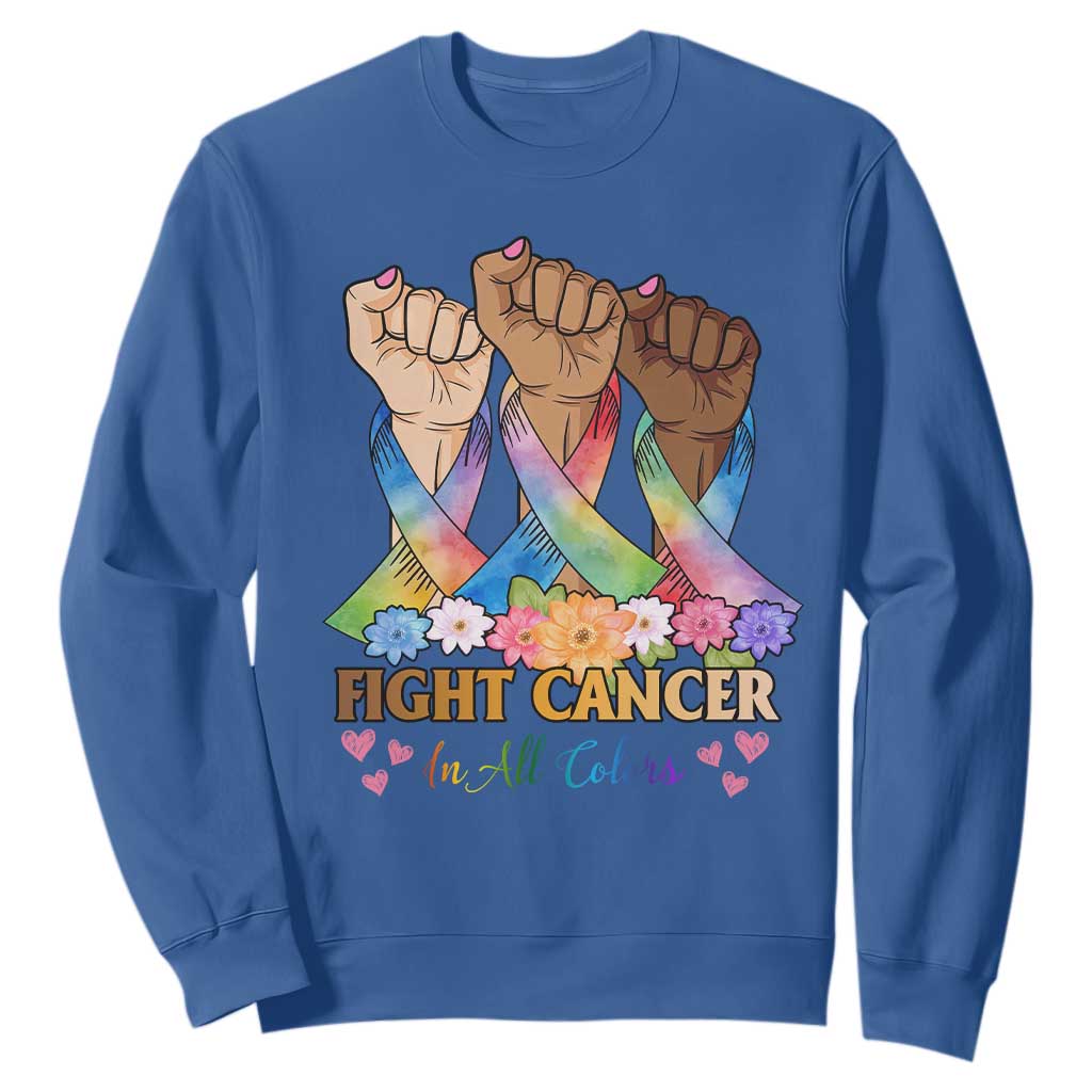Funny All Cancer Awareness Sweatshirt Fight Cancer In All Colors Colorful Ribbon TS11 Royal Blue Print Your Wear