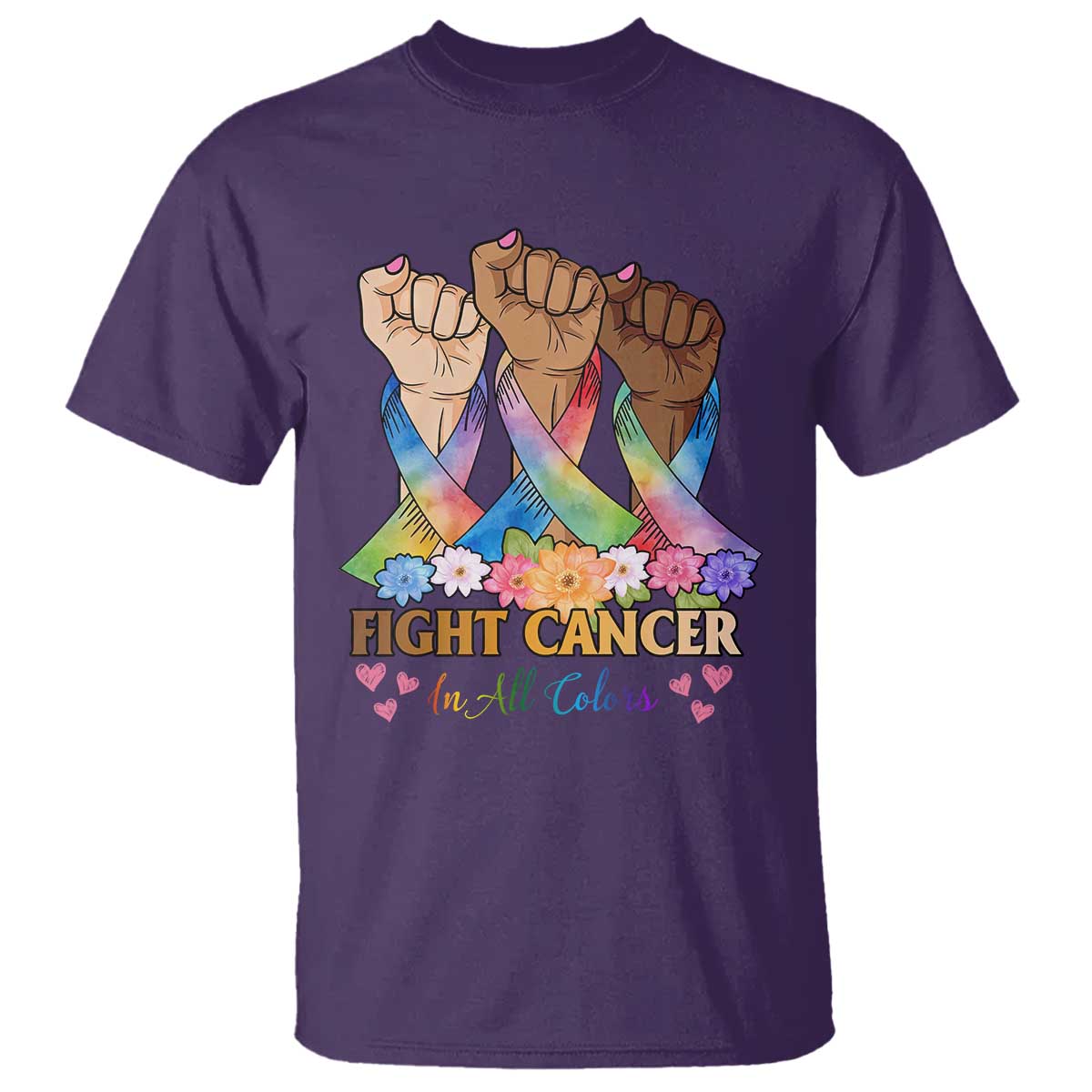 Funny All Cancer Awareness T Shirt Fight Cancer In All Colors Colorful Ribbon TS11 Purple Print Your Wear
