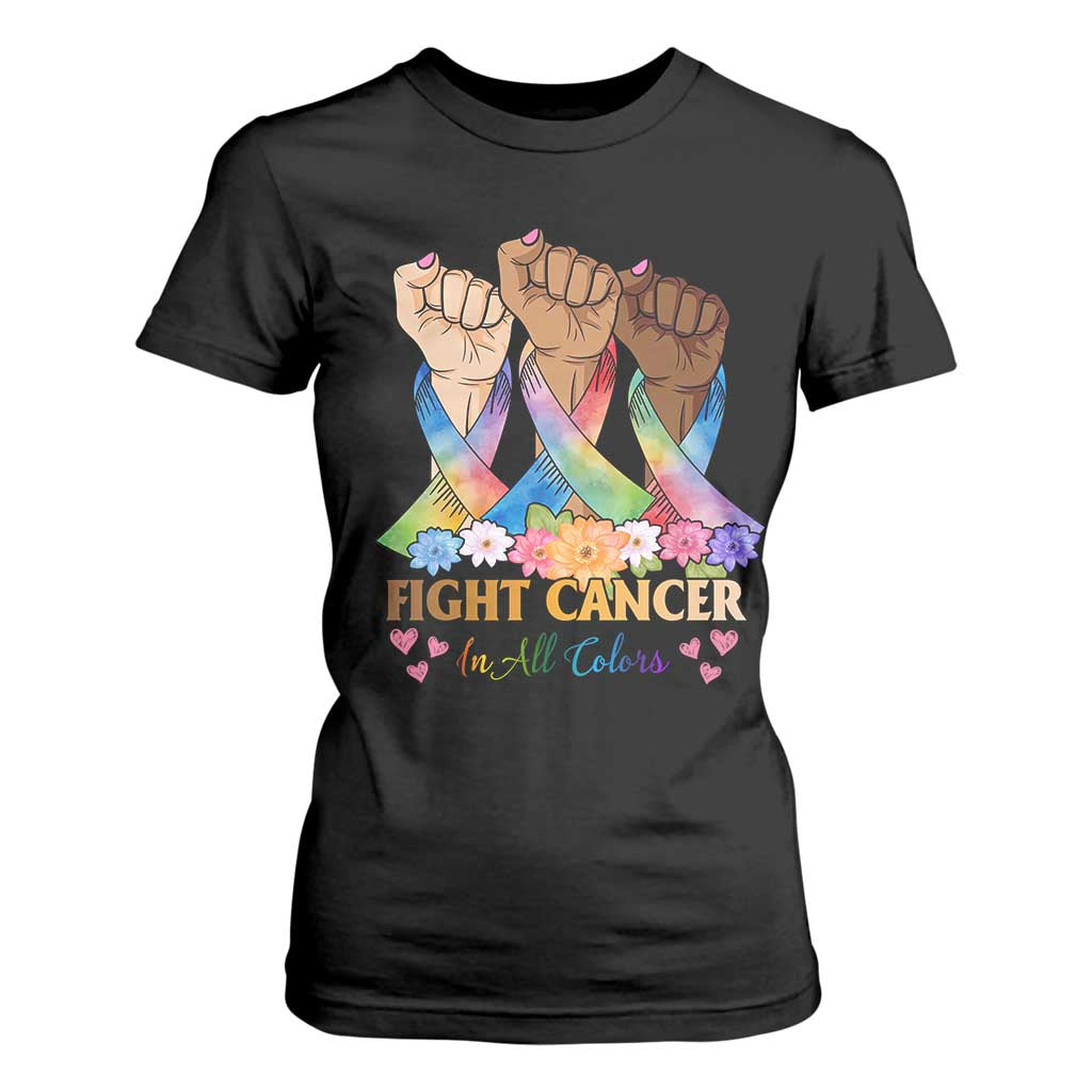 Funny All Cancer Awareness T Shirt For Women Fight Cancer In All Colors Colorful Ribbon TS11 Black Print Your Wear