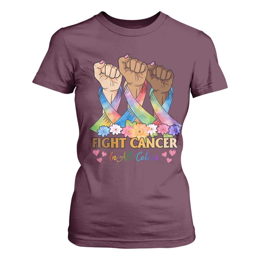 Funny All Cancer Awareness T Shirt For Women Fight Cancer In All Colors Colorful Ribbon TS11 Maroon Print Your Wear