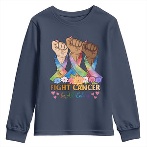 Funny All Cancer Awareness Youth Sweatshirt Fight Cancer In All Colors Colorful Ribbon TS11 Navy Print Your Wear