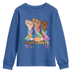 Funny All Cancer Awareness Youth Sweatshirt Fight Cancer In All Colors Colorful Ribbon TS11 Royal Blue Print Your Wear