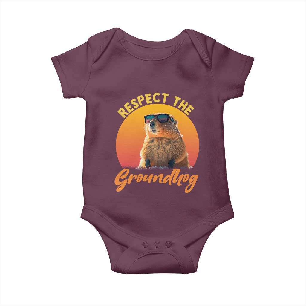 Funny Groundhog Day Baby Onesie Respect The Groundhog Woodchuck TS11 Maroon Print Your Wear