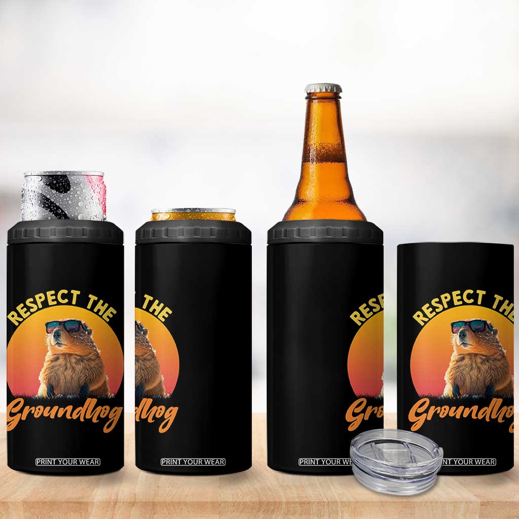 Funny Groundhog Day 4 in 1 Can Cooler Tumbler Respect The Groundhog Woodchuck TS11 Print Your Wear
