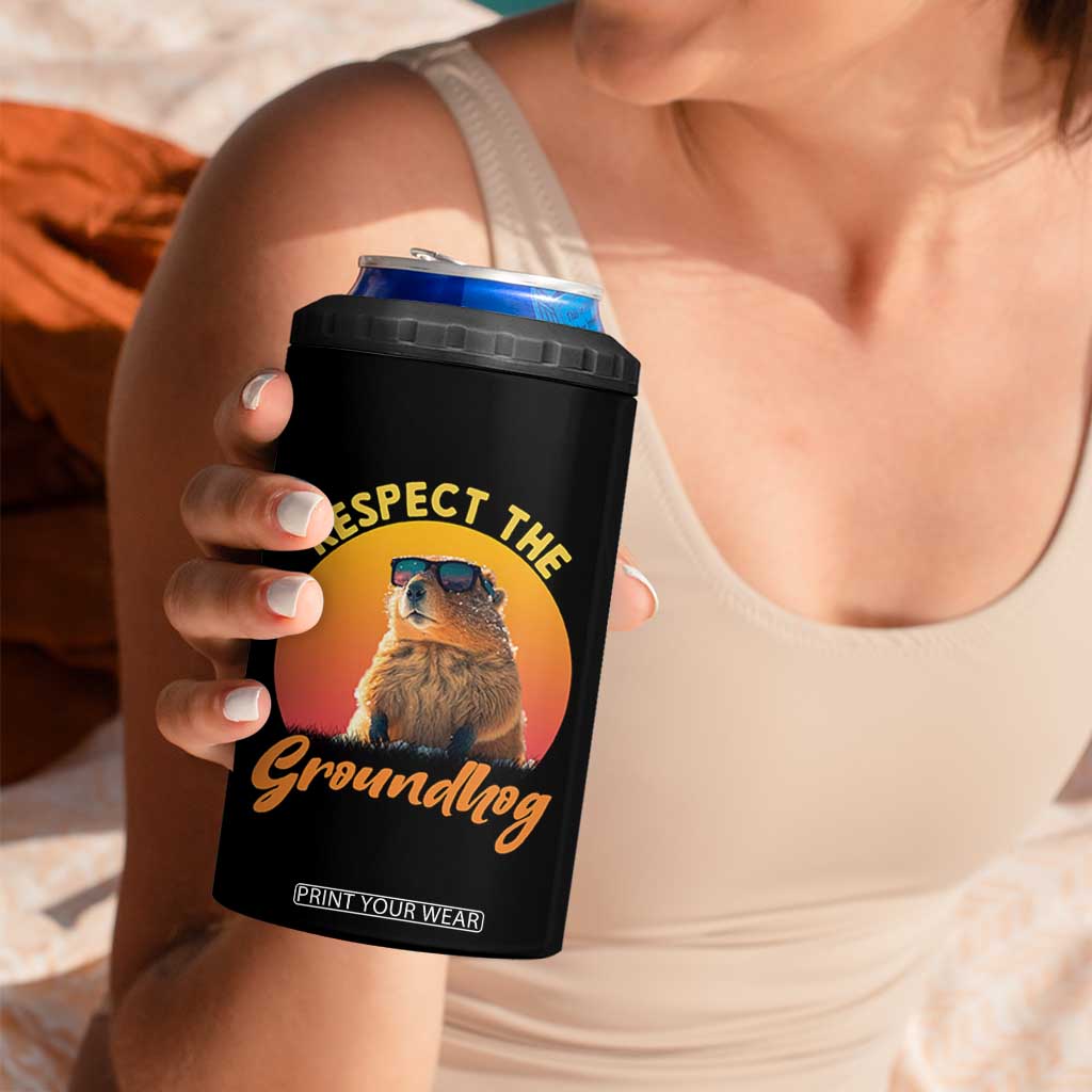 Funny Groundhog Day 4 in 1 Can Cooler Tumbler Respect The Groundhog Woodchuck TS11 Print Your Wear