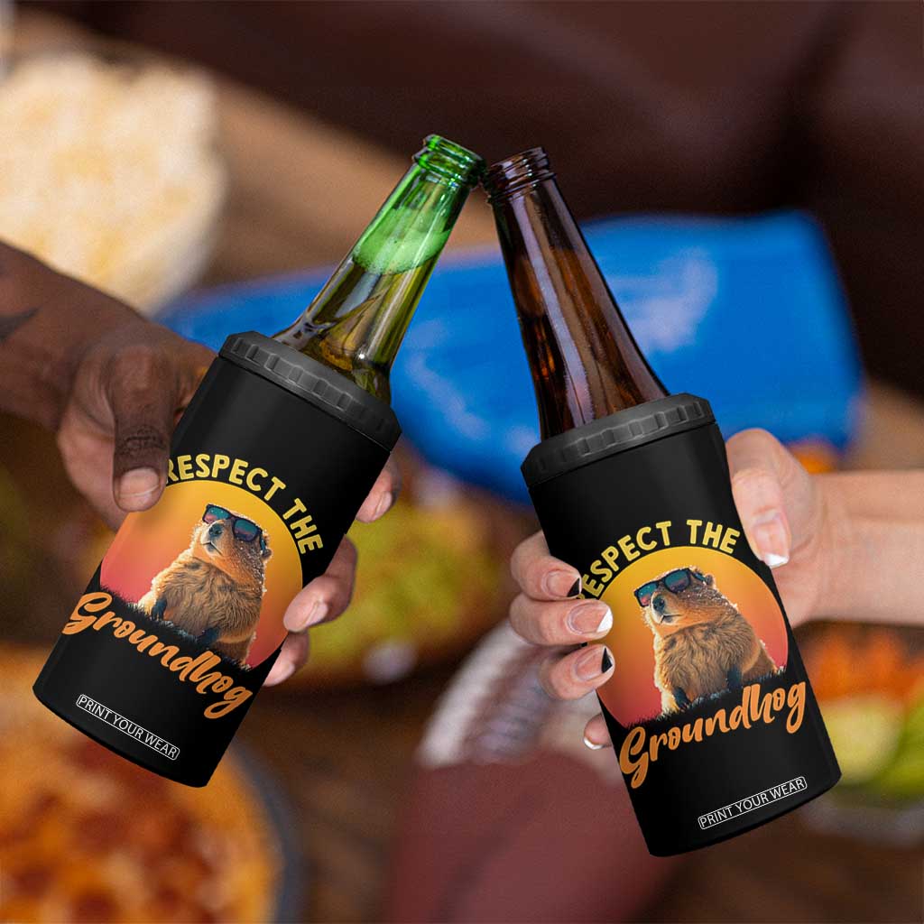 Funny Groundhog Day 4 in 1 Can Cooler Tumbler Respect The Groundhog Woodchuck TS11 Print Your Wear