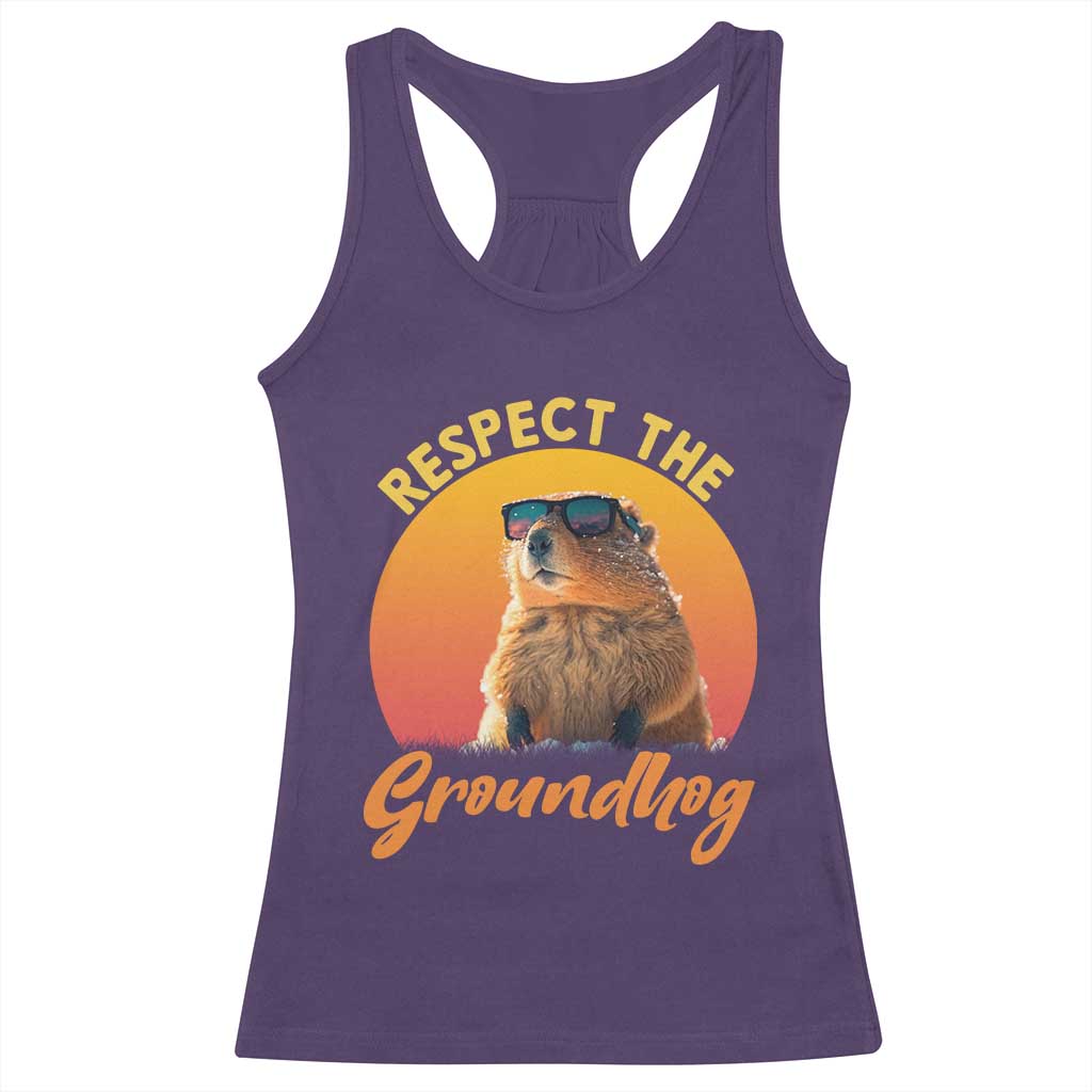 Funny Groundhog Day Racerback Tank Top Respect The Groundhog Woodchuck TS11 Purple Print Your Wear