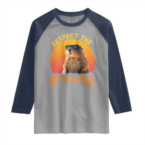 Funny Groundhog Day Raglan Shirt Respect The Groundhog Woodchuck TS11 Sport Gray Navy Print Your Wear