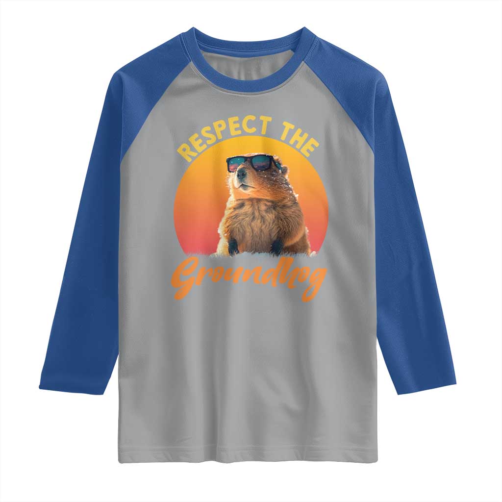 Funny Groundhog Day Raglan Shirt Respect The Groundhog Woodchuck TS11 Sport Gray Royal Print Your Wear