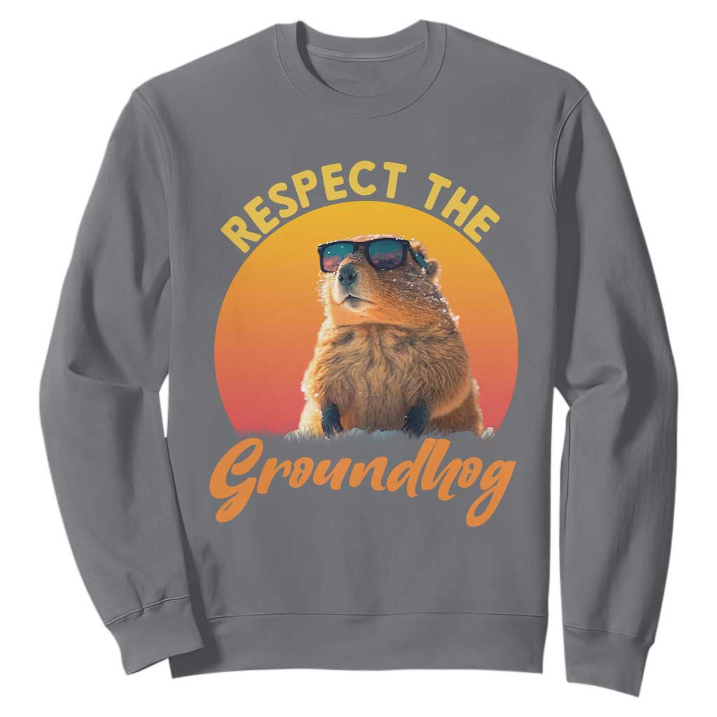 Funny Groundhog Day Sweatshirt Respect The Groundhog Woodchuck TS11 Charcoal Print Your Wear
