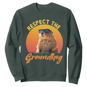 Funny Groundhog Day Sweatshirt Respect The Groundhog Woodchuck TS11 Dark Forest Green Print Your Wear