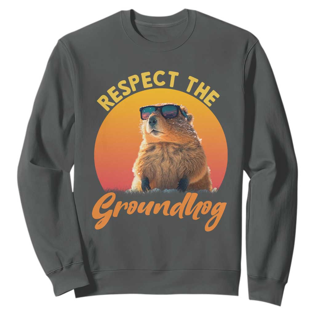 Funny Groundhog Day Sweatshirt Respect The Groundhog Woodchuck TS11 Dark Heather Print Your Wear