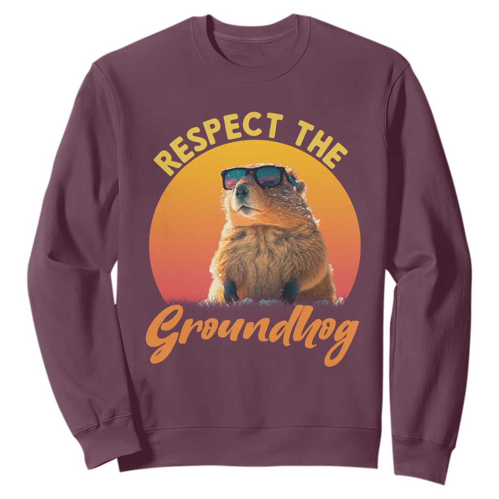 Funny Groundhog Day Sweatshirt Respect The Groundhog Woodchuck TS11 Maroon Print Your Wear
