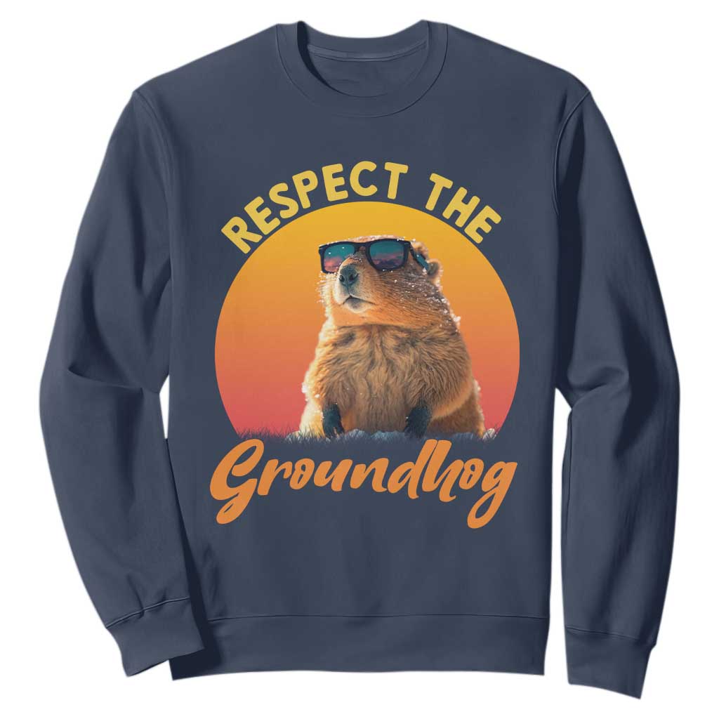Funny Groundhog Day Sweatshirt Respect The Groundhog Woodchuck TS11 Navy Print Your Wear