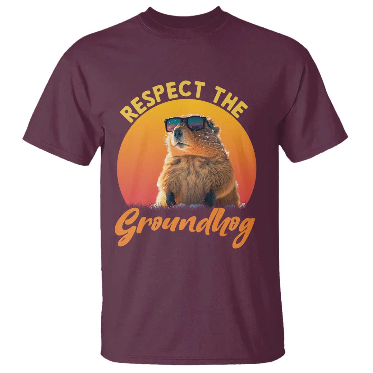 Funny Groundhog Day T Shirt Respect The Groundhog Woodchuck TS11 Maroon Print Your Wear