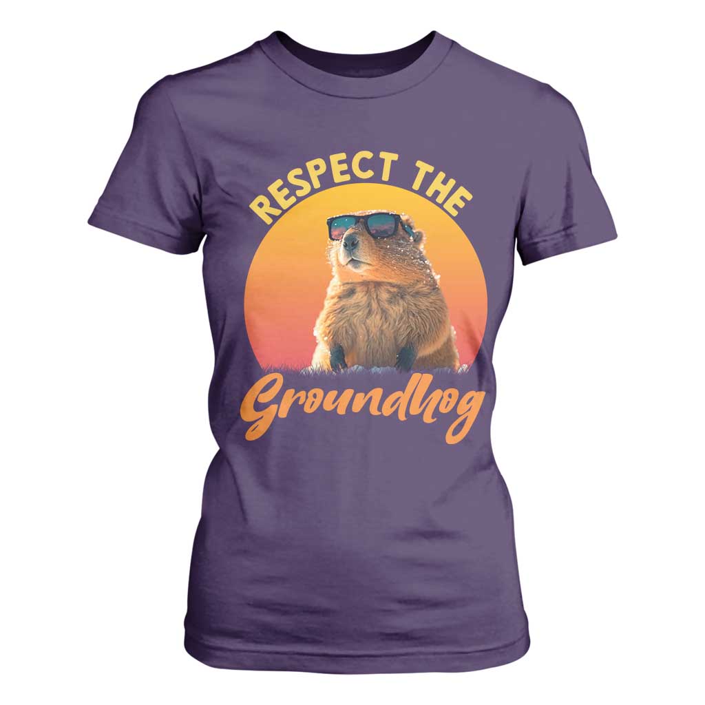 Funny Groundhog Day T Shirt For Women Respect The Groundhog Woodchuck TS11 Purple Print Your Wear