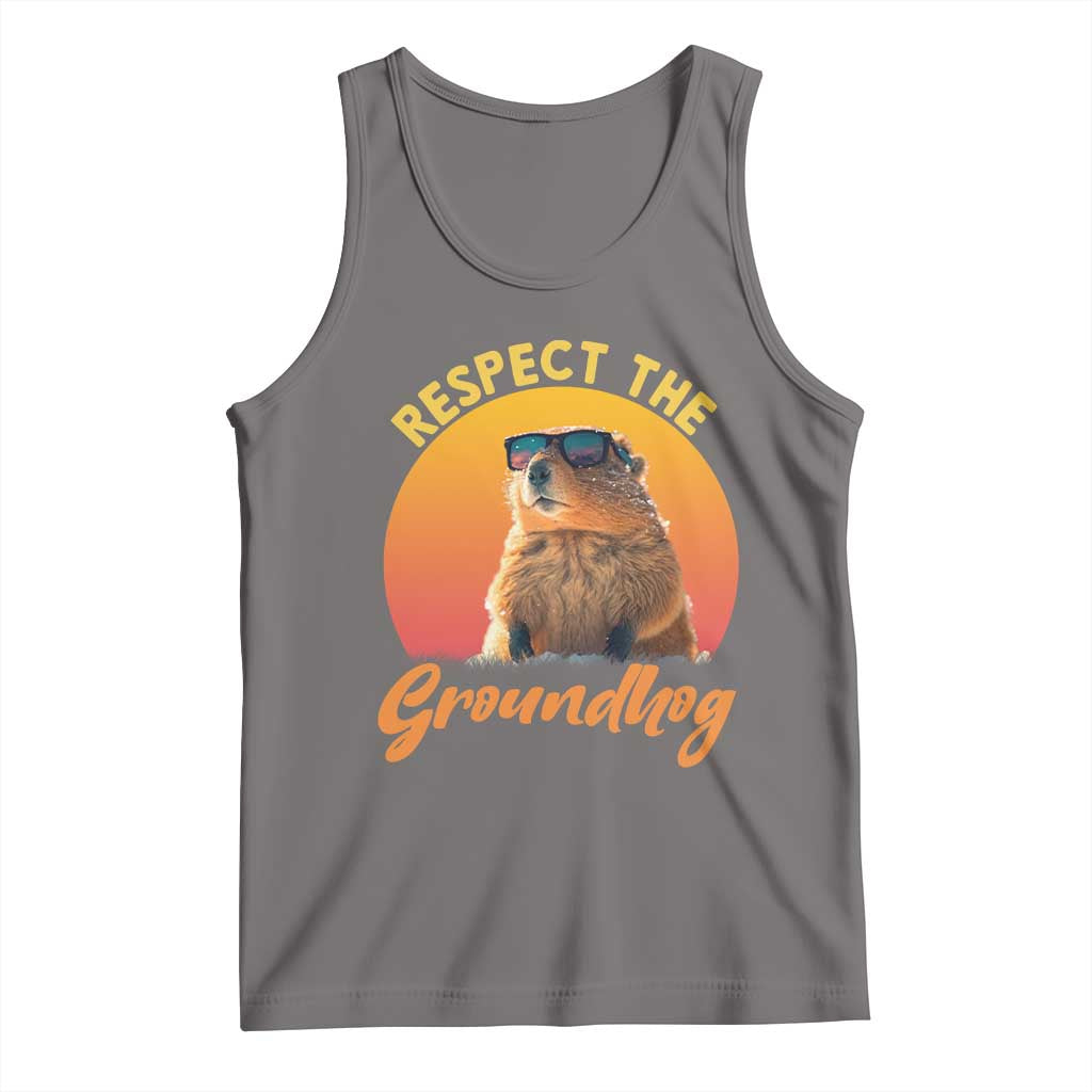 Funny Groundhog Day Tank Top Respect The Groundhog Woodchuck TS11 Deep Heather Print Your Wear