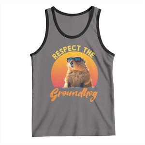 Funny Groundhog Day Tank Top Respect The Groundhog Woodchuck TS11 Deep Heather Black Print Your Wear