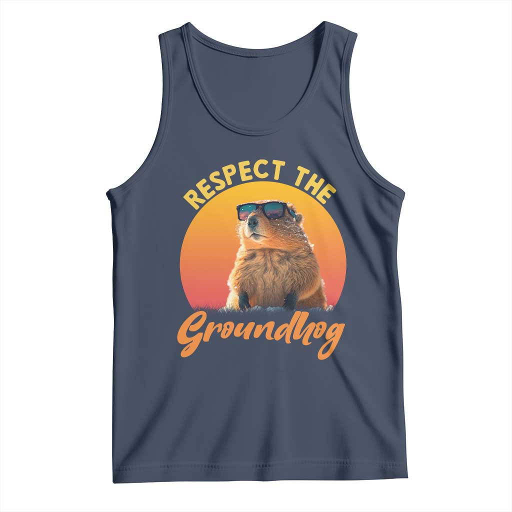 Funny Groundhog Day Tank Top Respect The Groundhog Woodchuck TS11 Navy Print Your Wear