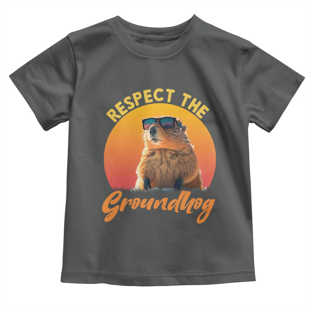 Funny Groundhog Day Toddler T Shirt Respect The Groundhog Woodchuck TS11 Dark Heather Print Your Wear