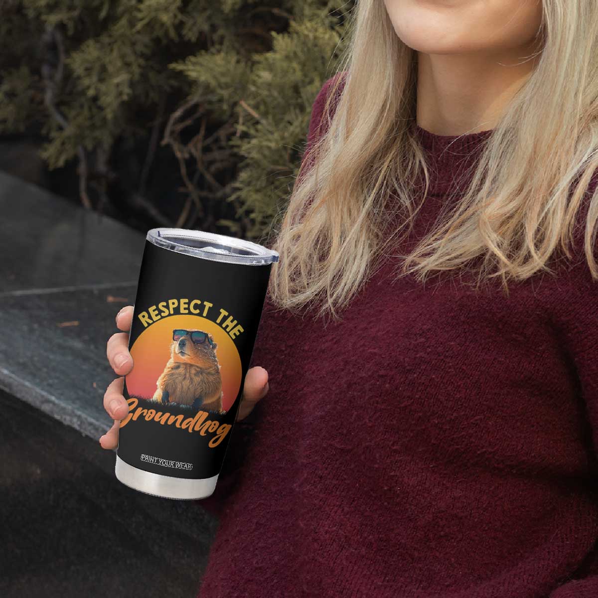 Funny Groundhog Day Tumbler Cup Respect The Groundhog Woodchuck TS11 Print Your Wear