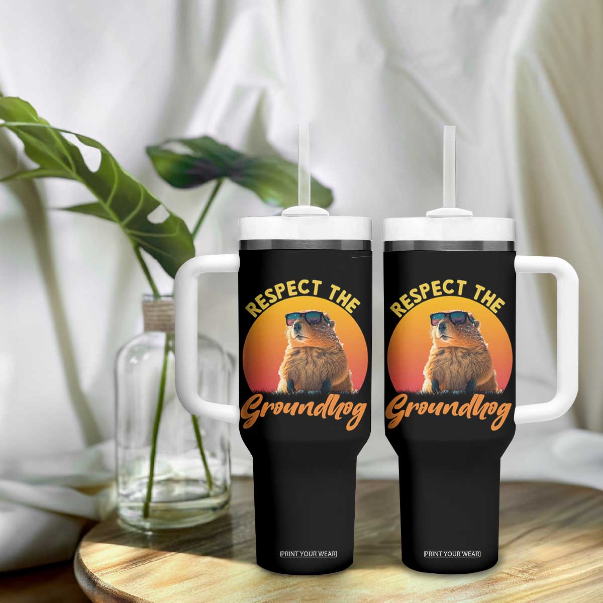 Funny Groundhog Day Tumbler With Handle Respect The Groundhog Woodchuck TS11 Print Your Wear