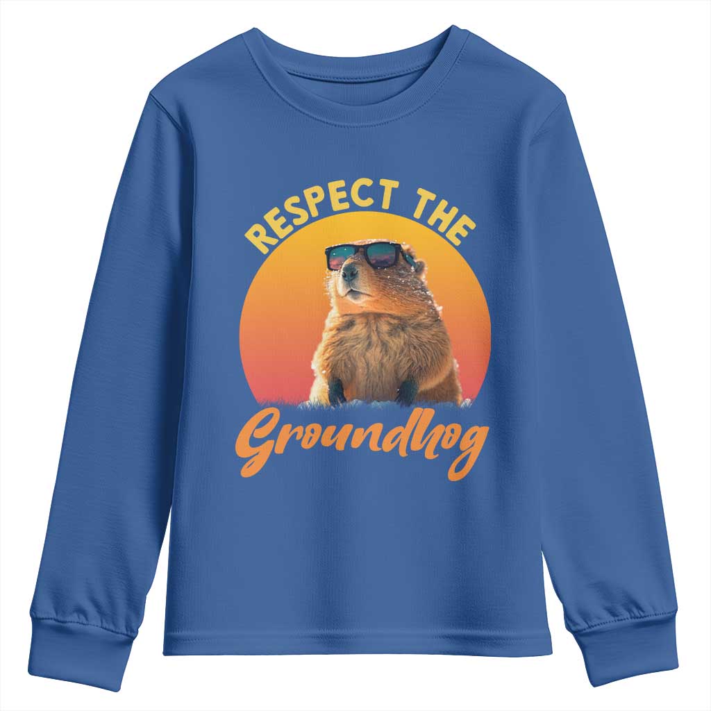 Funny Groundhog Day Youth Sweatshirt Respect The Groundhog Woodchuck TS11 Royal Blue Print Your Wear