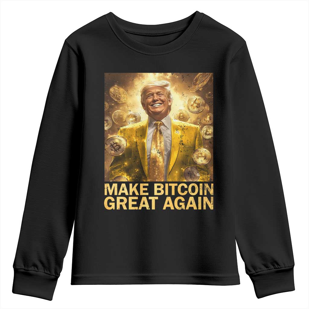 Funny Trump Bitcoin 2025 Youth Sweatshirt Make Bitcoin Great Again TS11 Black Print Your Wear
