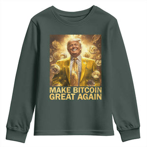 Funny Trump Bitcoin 2025 Youth Sweatshirt Make Bitcoin Great Again TS11 Dark Forest Green Print Your Wear