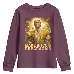 Funny Trump Bitcoin 2025 Youth Sweatshirt Make Bitcoin Great Again TS11 Maroon Print Your Wear