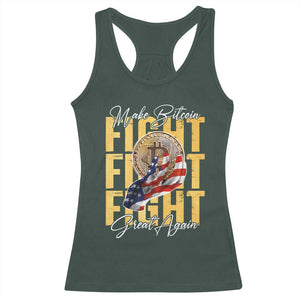 Funny Trump Bitcoin Racerback Tank Top Make Bitcoin Great Again Fight Fight Fight USA Flag TS11 Dark Forest Green Print Your Wear