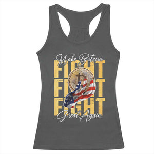 Funny Trump Bitcoin Racerback Tank Top Make Bitcoin Great Again Fight Fight Fight USA Flag TS11 Dark Heather Print Your Wear