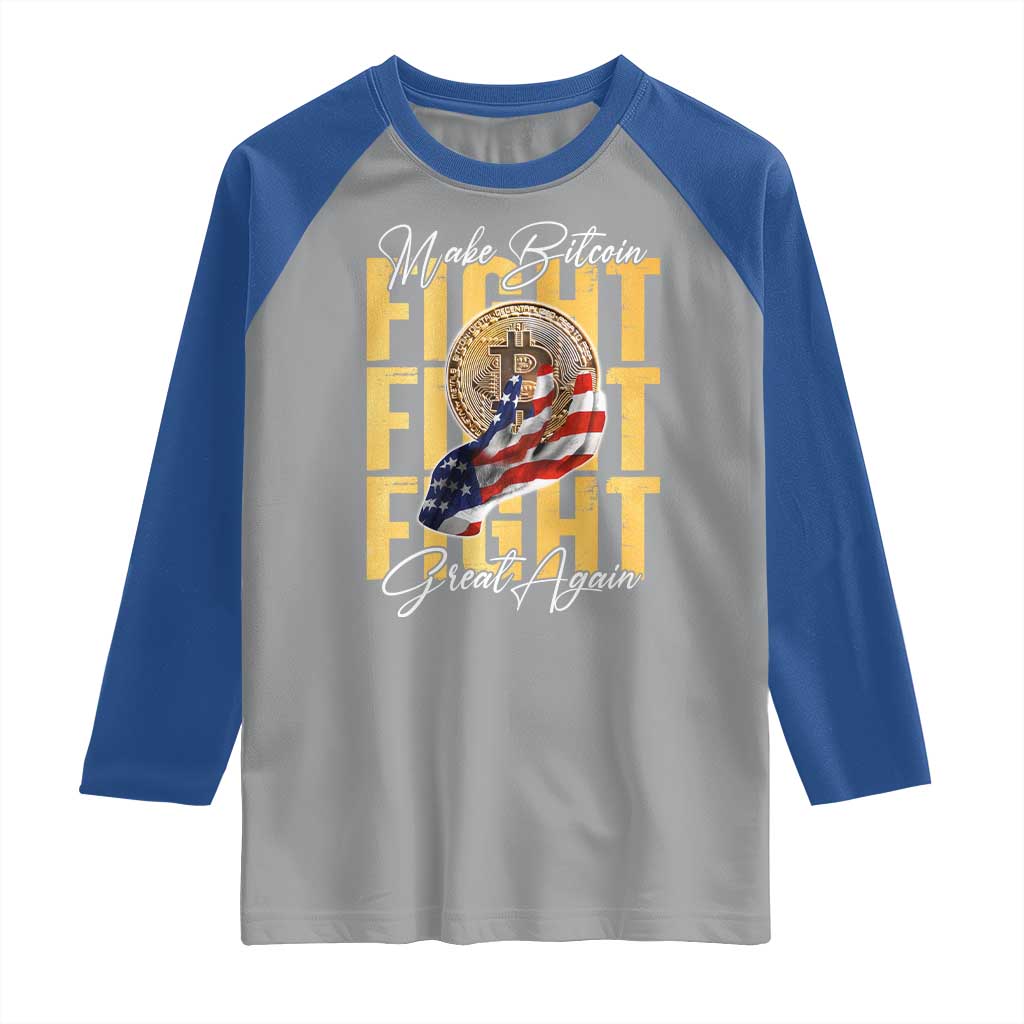 Funny Trump Bitcoin Raglan Shirt Make Bitcoin Great Again Fight Fight Fight USA Flag TS11 Sport Gray Royal Print Your Wear