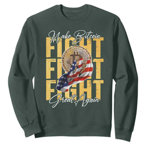 Funny Trump Bitcoin Sweatshirt Make Bitcoin Great Again Fight Fight Fight USA Flag TS11 Dark Forest Green Print Your Wear