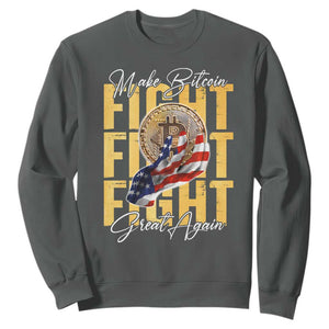 Funny Trump Bitcoin Sweatshirt Make Bitcoin Great Again Fight Fight Fight USA Flag TS11 Dark Heather Print Your Wear