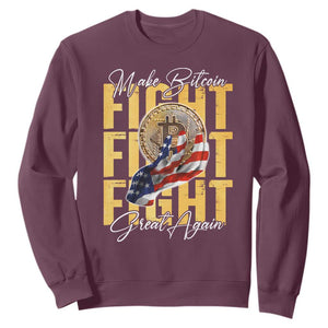Funny Trump Bitcoin Sweatshirt Make Bitcoin Great Again Fight Fight Fight USA Flag TS11 Maroon Print Your Wear
