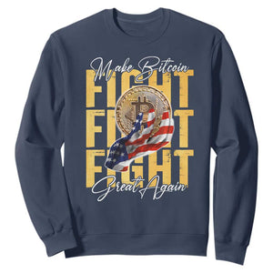 Funny Trump Bitcoin Sweatshirt Make Bitcoin Great Again Fight Fight Fight USA Flag TS11 Navy Print Your Wear