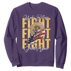 Funny Trump Bitcoin Sweatshirt Make Bitcoin Great Again Fight Fight Fight USA Flag TS11 Purple Print Your Wear
