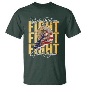 Funny Trump Bitcoin T Shirt Make Bitcoin Great Again Fight Fight Fight USA Flag TS11 Dark Forest Green Print Your Wear